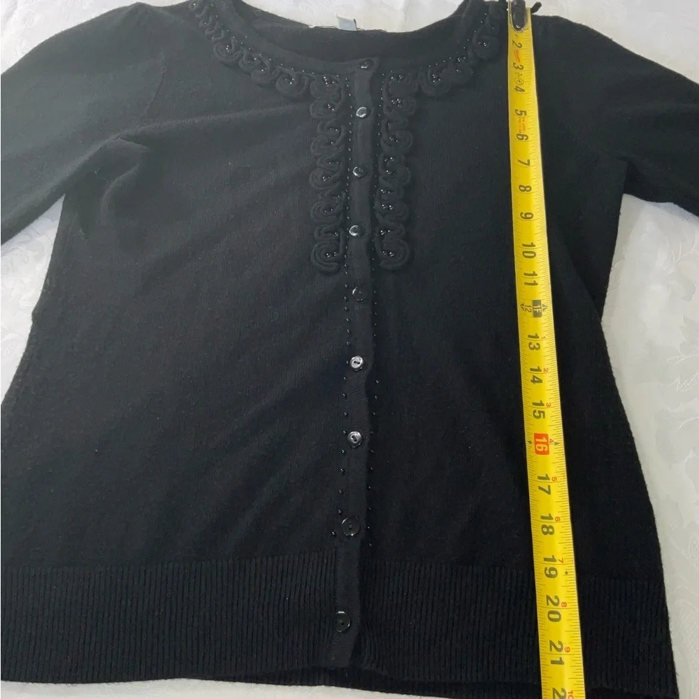 Debbie Morgan Jeweled Trim Black 3/4 Sleeve Cardigan Women Size Petite Small - Picture 6 of 10